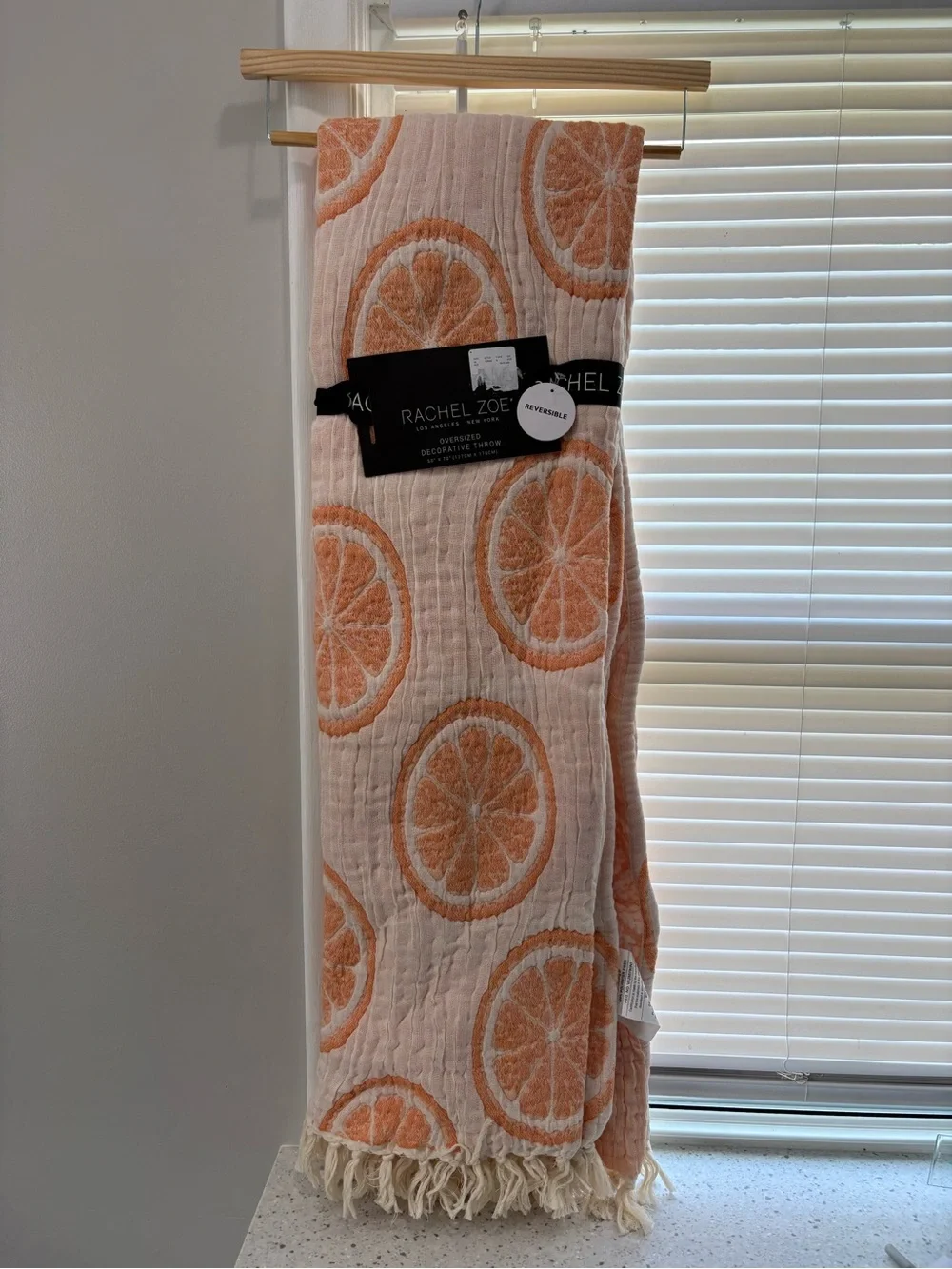 NWT Rachel Zoe Cream & Orange Citrus Decorative Throw - reversible